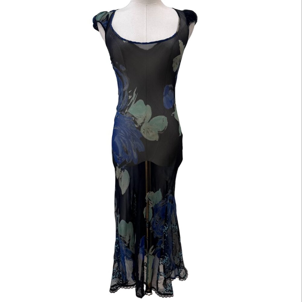 Vintage Betsey johnson 90 2000 y2K Silky MIDI slip dress floral sheer lace